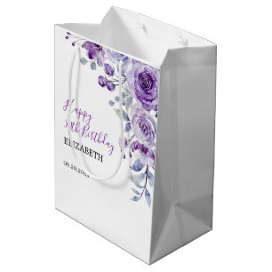 Violet Rose Greenery Floral Birthday Medium Gift Bag