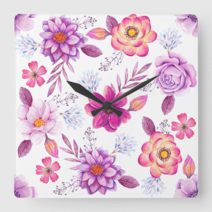 Violet rose square wall clock