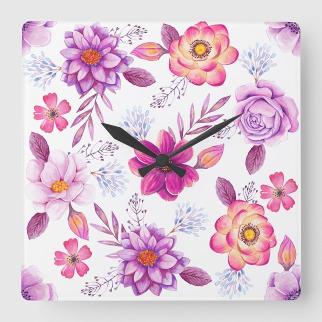 Violet rose square wall clock (Front)