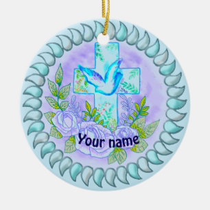Violet Roses Christian cross   ornament