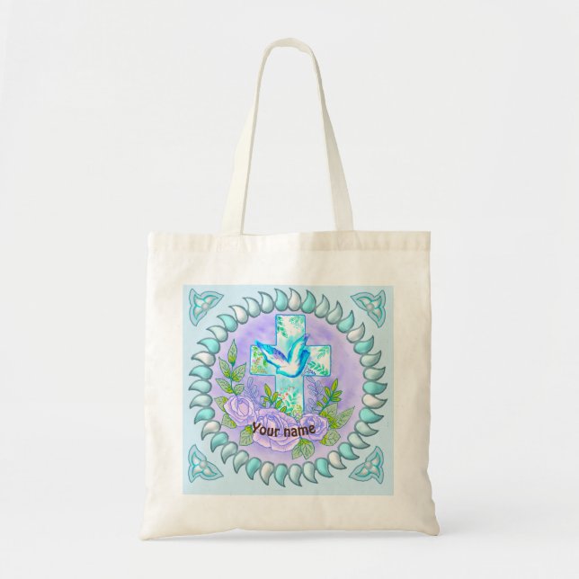 Violet Roses Christian cross  tote bag   (Front)