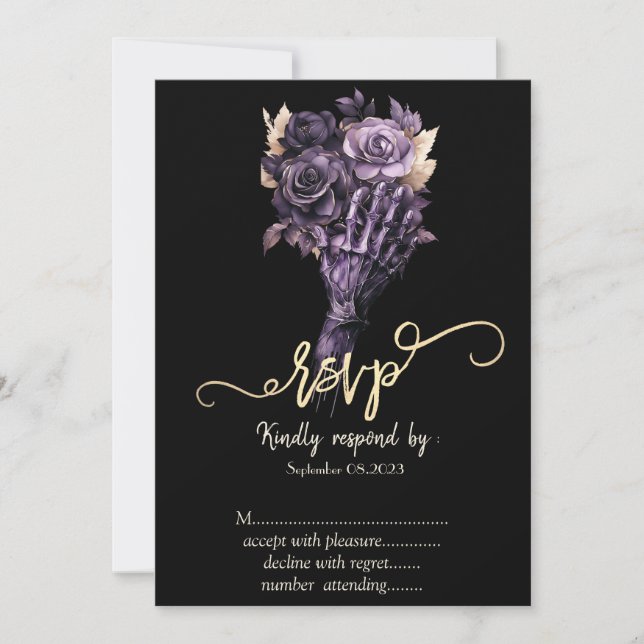 Violet Roses Gothic  RSVP   Invitation (Front)