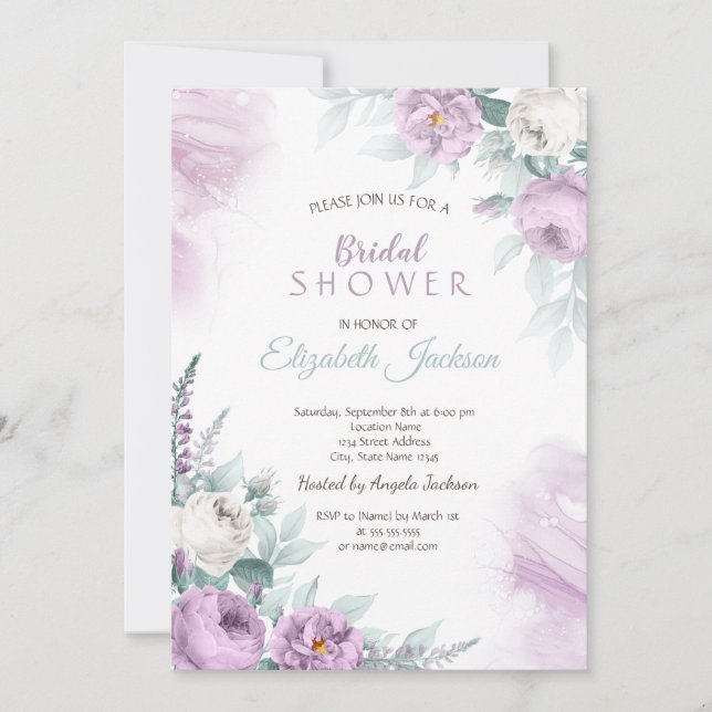 Violet Roses Polka Dots Bridal Shower  Invitation (Front)