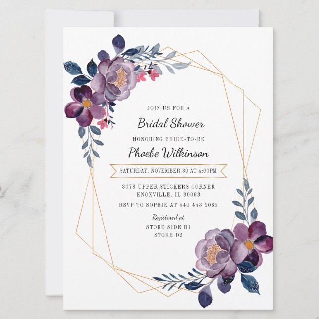 Violet Rustique Floral Invitation à la douche nupt (Devant)