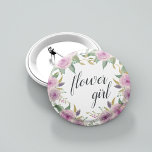 Violet & Sage Flower Girl 2 Inch Round Button<br><div class="desc">Identify the key players at your bridal shower with our elegant,  sweetly chic floral buttons. Button features pink and violet purple watercolor flowers and green leaves,   with "flower girl" inscribed inside in calligraphy script.</div>