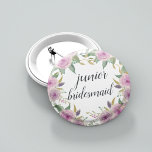 Violet & Sage Junior Bridesmaid 2 Inch Round Button<br><div class="desc">Identify the key players at your bridal shower with our elegant,  sweetly chic floral buttons. Button features pink and violet purple watercolor flowers and green leaves,   with "junior bridesmaid" inscribed inside in calligraphy script.</div>