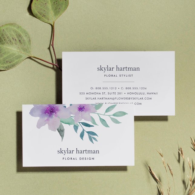 Violet & Sage Watercolor Floral Business Card (Creator Uploaded)