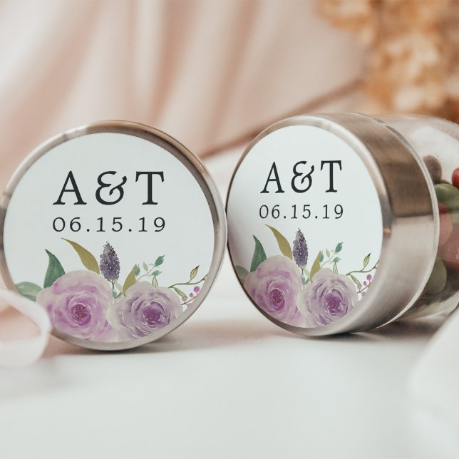 Violet & Sage Wedding Monogram Classic Round Sticker (Creator Uploaded)