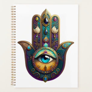 Violet sarcelle doré Hamsa avec troisième œil turq