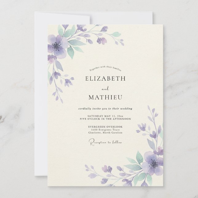 Violet Seafoam Painted Wedding Invitation (Front)