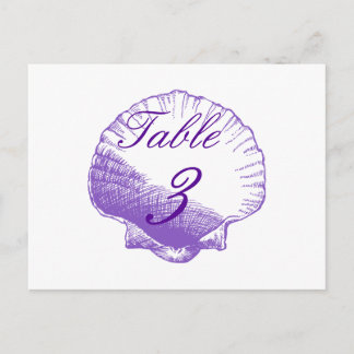 Violet Shells Beach Wedding Table Number Cards