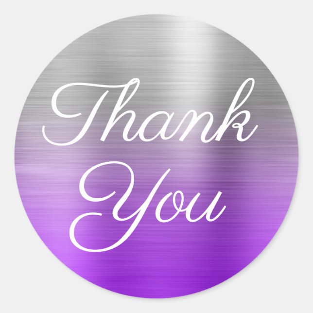 Violet Silver Ombre Foil Thank You Classic Round Sticker (Front)