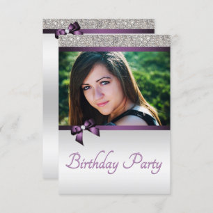 Violet & Silver Photo Surprise Birthday Invitation
