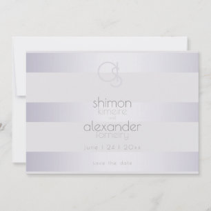Violet Silver  Shimmer Stripes Monogram Save The Date