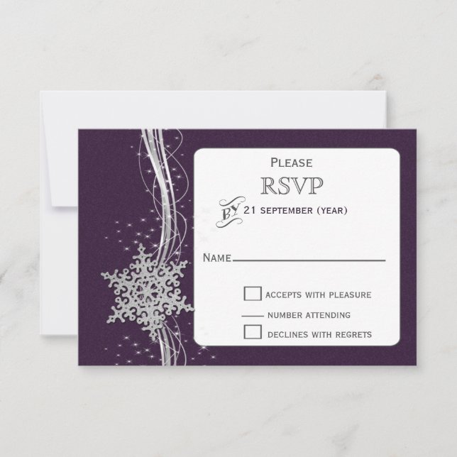 Violet Silver Snowflakes Mariage d'hiver RSVP (Devant)