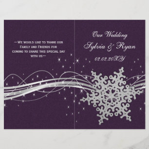 violet Silver Snowflakes programmes de mariage pli