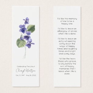 Violet Simple Funeral Memorial Mini Bookmark
