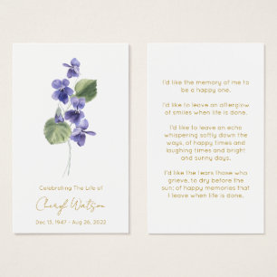 Violet Simple Funeral Memorial Prayer Card