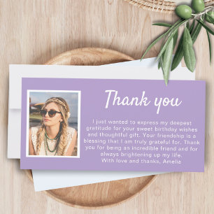 Violet Simple Photo Birthday  Thank You Card