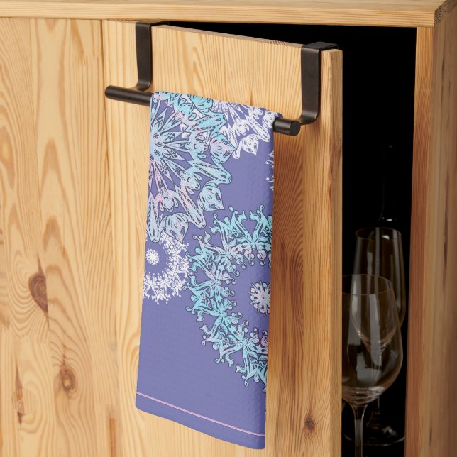 Violet Snowflakes Serviettes de cuisine (Pliage en tiers)