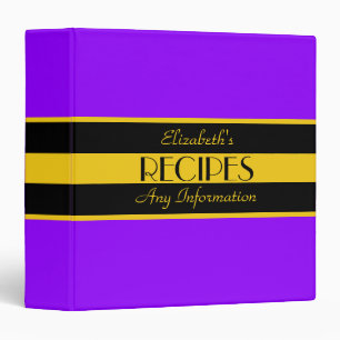 Violet Solid Colour Modern Black Recipes Binder