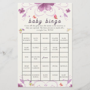 Violet Spring Butterfly Floral Baby Shower Bingo