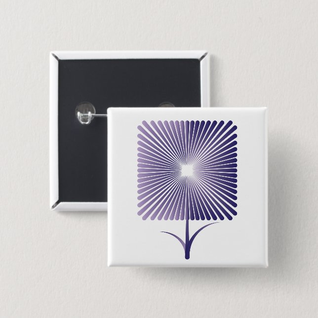 Violet square flower 2 inch square button (Front & Back)
