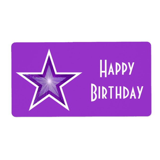 Violet Star 'Joyeux anniversaire' étiquette grand  (Devant)
