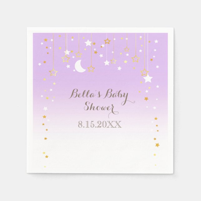 Violet Stars Moon Baby Shower Napkin (Front)