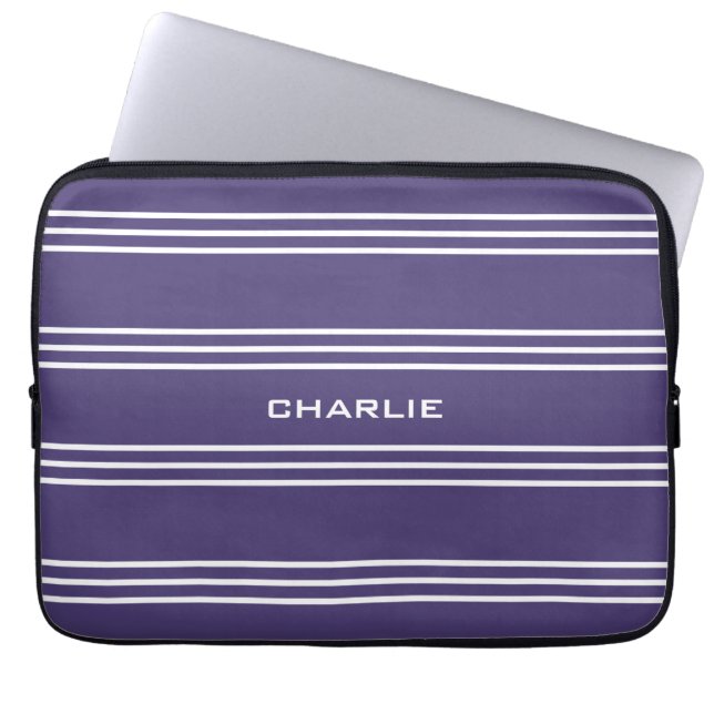 Violet Stripes custom monogram laptop sleeves (Front)