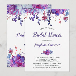 Violet Succulent Foliage Bridal Shower Invitation