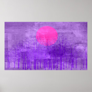 Violet Sunset Abstract Painting Poster