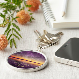 Violet Sunset and Stars Customizable Key Chain