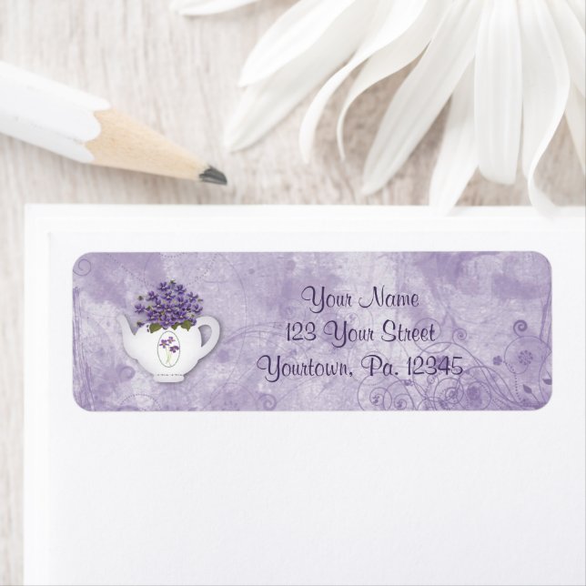 Violet Teapot Address Label (Insitu)