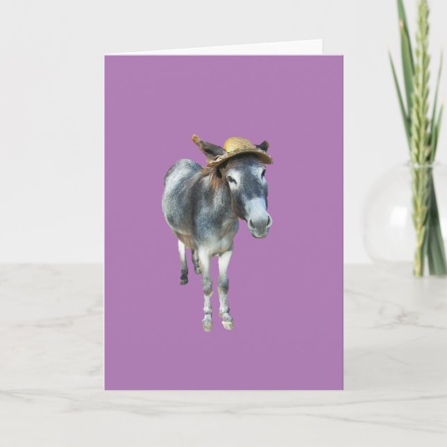 Violet the Donkey in Straw Hat with Flowers Card (Front)