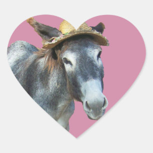 Violet the Donkey in Straw Hat with Flowers Heart Sticker