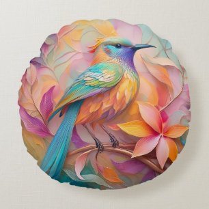 Violet Throated Songbird Fantasy Bird Round Pillow