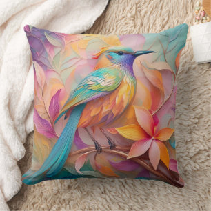 Violet Throated Songbird Fantasy Bird Throw Pillow