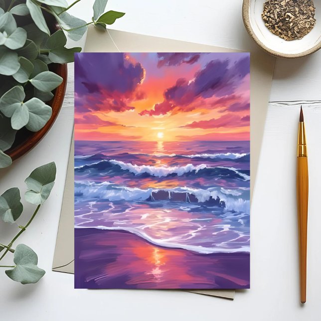 Violet Tide | Purple Sunset Ocean Waves Painted Postcard (Creator Uploaded)