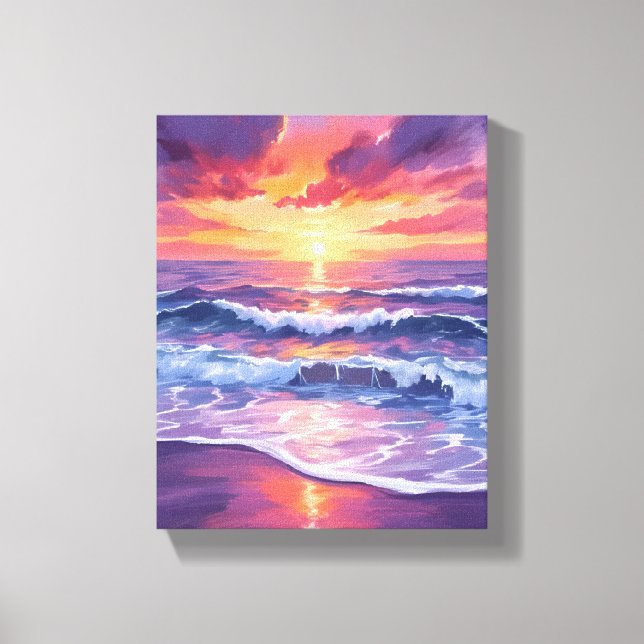 Violet Tide | Purple Sunset Ocean Waves Painting Canvas Print (Front)