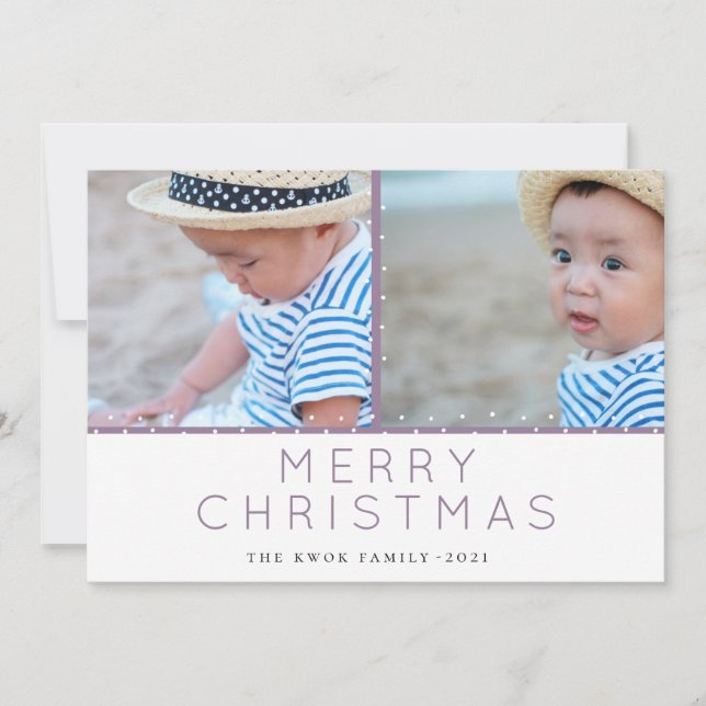 Violet Tidings Polka Dot Christmas Photo Holiday Card (Front)