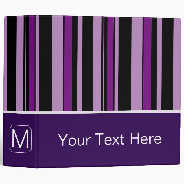 Violet Trendy Stripes Pattern. Custom Monogram Binder (Front/Spine)