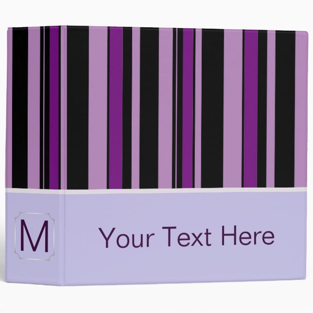 Violet Trendy Stripes Pattern. Custom Monogram Binder (Front/Spine)