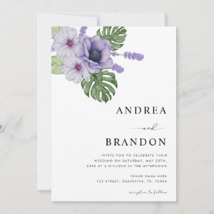 Violet Tropical Leaf Botanical All in One Wedding Invitation
