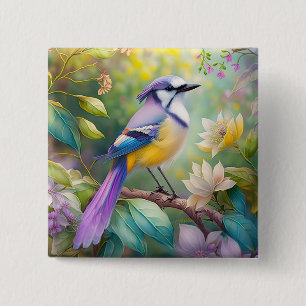Violet Tufted Jay Fantasy Bird 2 Inch Square Button