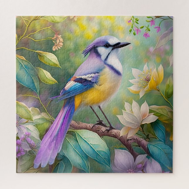 Violet Tufted Jay Fantasy Bird Jigsaw Puzzle (Vertical)