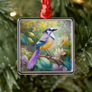 Violet Tufted Jay Fantasy Bird Metal Ornament