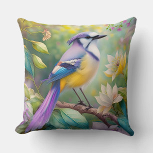 Violet Tufted Jay Fantasy Bird Throw Pillow