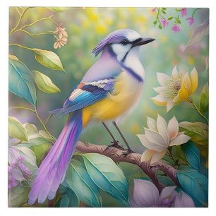 Violet Tufted Jay Fantasy Bird Tile
