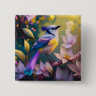 Violet Tufted Yellow Breasted Fantasy Bird 2 Inch Square Button